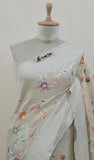 Off White Pure Banarasi Handloom Tussar Georgette Brocade Saree