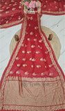 Scarlet Red Banarasi Handloom Tussar Georgette Meenakari Saree - Truth Fab