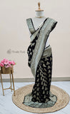 Black Color Pure Banarasi Handloom Khaddi Georgette Saree- Water Zari