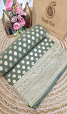 Hunter Green Pure Banarasi Handloom Khaddi Georgette Saree- Water Zari