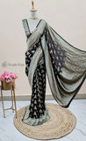 Black Color Pure Banarasi Handloom Khaddi Georgette Saree- Water Zari