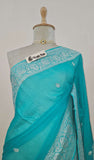 pure handlooSky Blue Banarasi Handloom Khaddi Chiffon Zari Saree- Truth Fab 