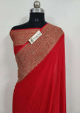 Blood Red Pure Banarasi Handloom Khaddi Georgette Saree- Antique Zari
