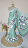 Tussar Georgette Handloom Banarasi Meenakari saree - Sea Foam Green- Truth Fab