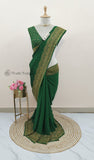 Forest Green Pure Banarasi Handloom Crep Georgette Saree- Antique Zari