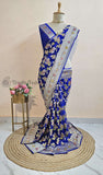 Royal Blue Pure Banarasi Handloom Khaddi Georgette Saree- Water Zari - Truth Fab