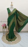 Forest Green Pure Banarasi Handloom Crep Georgette Saree- Antique Zari