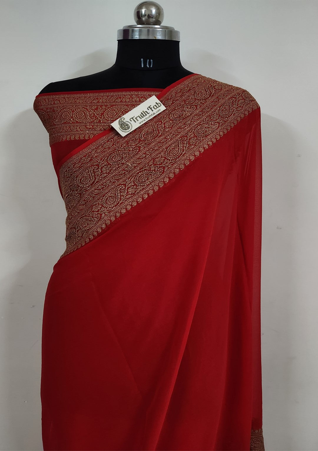 Blood Red Pure Banarasi Handloom Khaddi Georgette Saree- Antique Zari