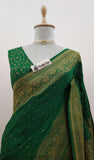 Forest Green Khaddi Georgette Banarasi Handloom Saree with Antique Zari Work - Truth Fab
