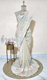 Off White Pure Banarasi Handloom Tussar Georgette Saree - Truth Fab