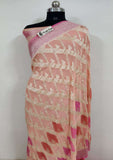 Dusty Rose Banarasi Handloom Khaddi Georgette Saree With Water Zari - Truth Fab