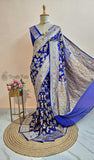 Royal Blue Pure Banarasi Handloom Khaddi Georgette Saree- Water Zari - Truth Fab