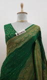 Forest Green Pure Banarasi Handloom Crep Georgette Saree- Antique Zari