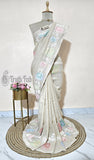Off White Pure Banarasi Handloom Tussar Georgette Saree - Truth Fab