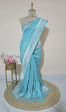 Sky Blue Banarasi Handloom Tussar Georgette Brocade Saree - Truth Fab