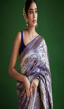 Azure Blue Pure Banarasi Handloom Katan Silk Saree- Tanchui Brocade