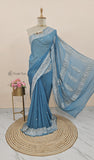 pure chiffon banarasi silver zari work saree