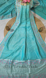 Sky Blue Banarasi Handloom Tussar Georgette Brocade Saree - Truth Fab