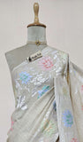 Off White Pure Banarasi Handloom Tussar Georgette Saree - Truth Fab