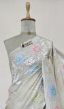 Off White Pure Banarasi Handloom Tussar Georgette Saree - Truth Fab