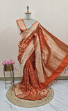 Orange Banarasi Handloom Katan Silk Saree - Truth Fab