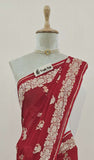 Scarlet Red Banarasi Handloom Tussar Georgette Meenakari Saree - Truth Fab