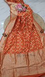 Orange Banarasi Handloom Katan Silk Saree - Truth Fab