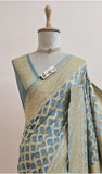 Sky Blue Pure Banarasi Handloom Khaddi Georgette Saree- Water Zari