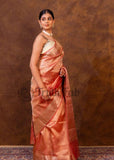 Peach color Pure Banarasi Handloom Kora Tissue Silk Saree