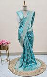 Sky Blue Color Pure Banarasi Handloom Katan Silk Meenakari Design Saree- All Over Jalwork