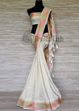 Off White Banarasi Handloom Khaddi Georgette Saree With Water Zari -Truth Fab