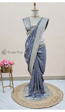 Grey Color Pure Banarasi Handloom Munga Silk Saree- Water Zari