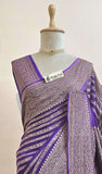 Purple Pure Banarasi Handloom Khaddi Georgette Saree- Antique Zari