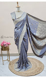 Grey Color Pure Banarasi Handloom Munga Silk Saree- Water Zari