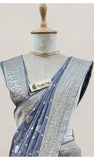 Grey Color Pure Banarasi Handloom Munga Silk Saree- Water Zari