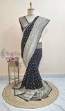 Black Pure Handloom Khaddi Georgette Saree- Water Zari
