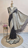 Black Pure Handloom Khaddi Georgette Saree- Water Zari