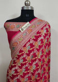 Magenta Banarasi Handloom Khaddi Georgette Saree With Water Zari - Truth Fab