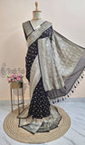 Black Pure Handloom Khaddi Georgette Saree- Water Zari