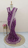 Purple Banarasi Handloom Khaddi Georgette Saree With Water - Truth Fab