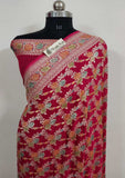 Magenta Banarasi Handloom Khaddi Georgette Saree With Water Zari - Truth Fab