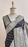 Black Pure Banarasi Handloom Khaddi Georgette Saree- Water Zari