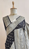 Black Pure Banarasi Handloom Khaddi Georgette Saree- Water Zari