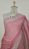 Onion Pink Pure Banarasi Handloom Chiffon Saree