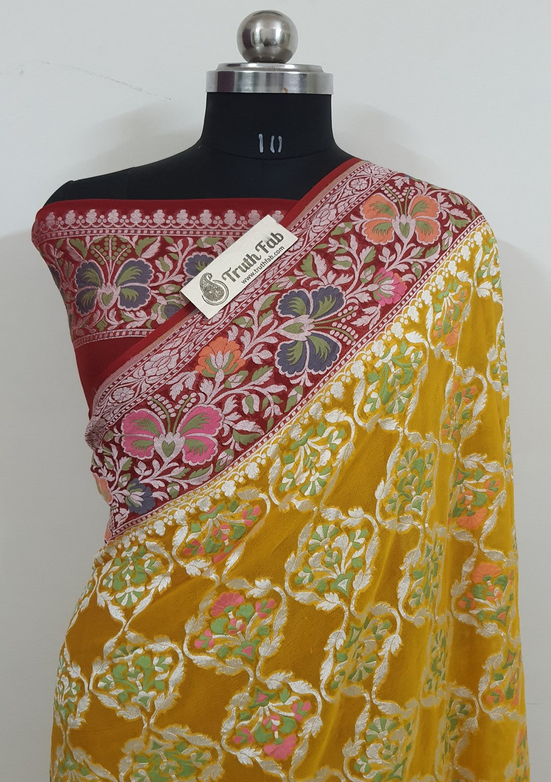 Yellow Pure Banarasi Handloom Khaddi Georgette Saree- Tilfi Design