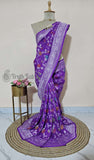 Purple Pure Banarasi Handloom Tussar Georgette Saree - Truth Fab