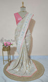 Off White Banarasi Handloom Tussar Georgette Meenakari Saree-Truth Fab