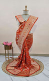 Orange Banarasi Handloom Katan Silk Saree - Truth Fab
