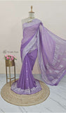 Iris Purple Banarasi Handloom Khaddi Chiffon Gold Zari Saree- Truth Fab