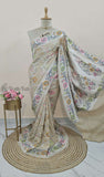 Off White Pure Banarasi Handloom Tussar Georgette Saree